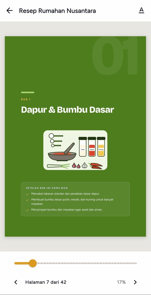 Layar Baca aplikasi BukuPraktis, tampilan terang