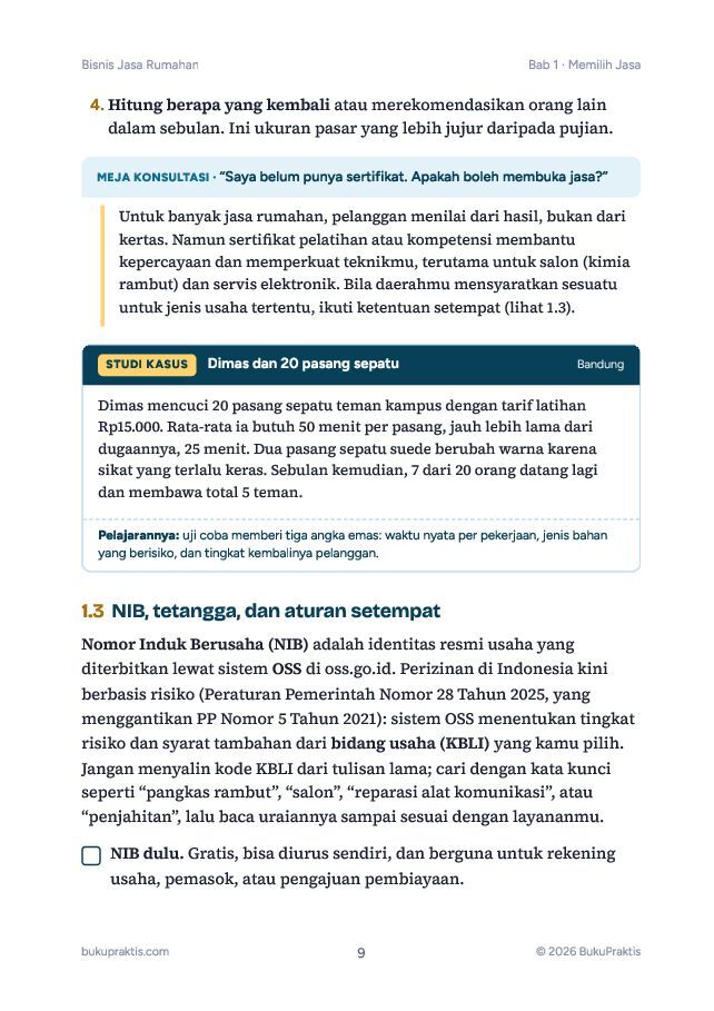 Contoh halaman Bisnis Jasa Rumahan: Salon, Barbershop, dan Servis