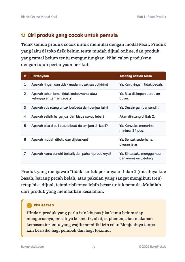 Contoh halaman Bisnis Online Modal Kecil