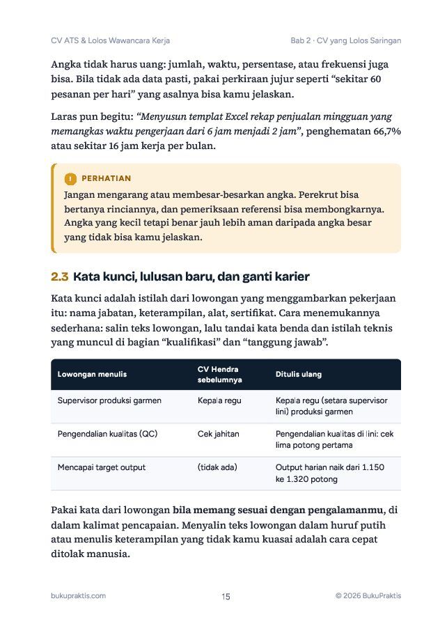 Contoh halaman CV ATS & Lolos Wawancara Kerja