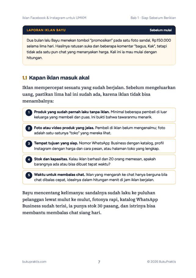 Contoh halaman Iklan Facebook & Instagram untuk UMKM