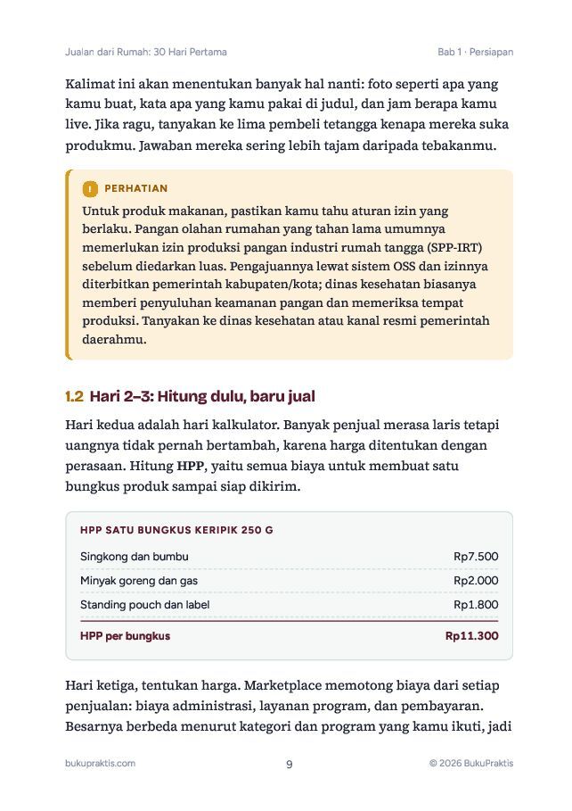 Contoh halaman Jualan dari Rumah: 30 Hari Pertama