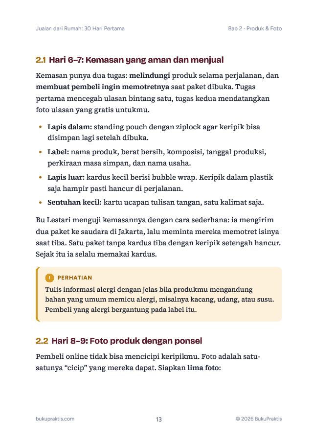 Contoh halaman Jualan dari Rumah: 30 Hari Pertama