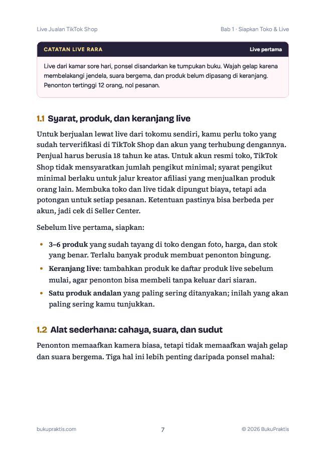 Contoh halaman Live Jualan TikTok Shop
