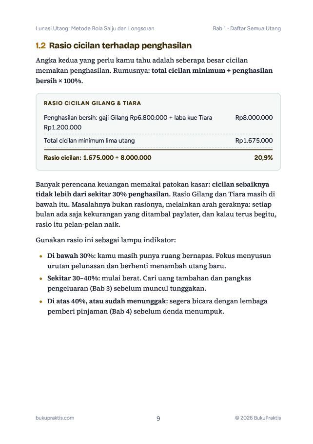 Contoh halaman Lunasi Utang: Metode Bola Salju dan Longsoran