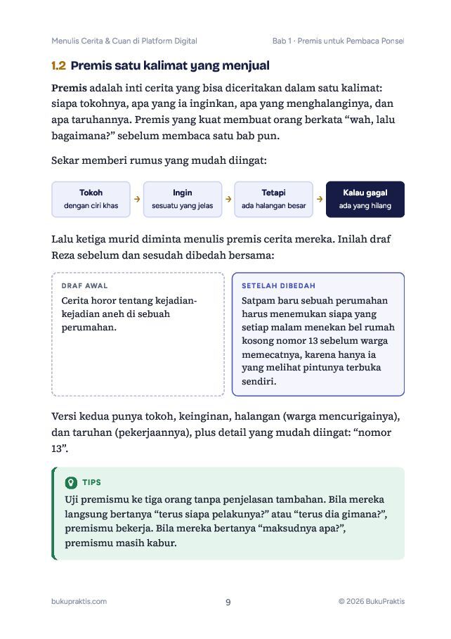 Contoh halaman Menulis Cerita & Cuan di Platform Digital