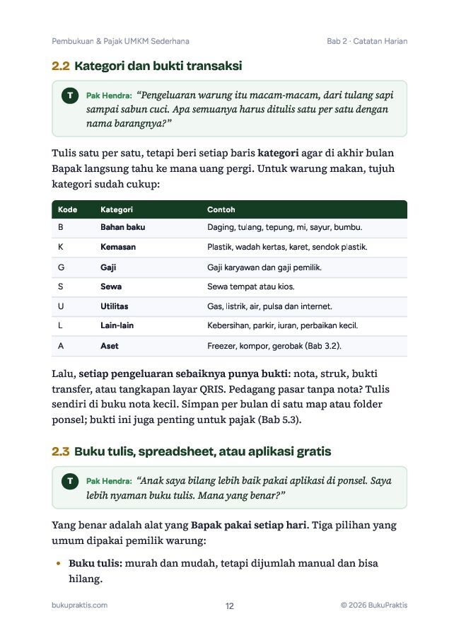 Contoh halaman Pembukuan & Pajak UMKM Sederhana