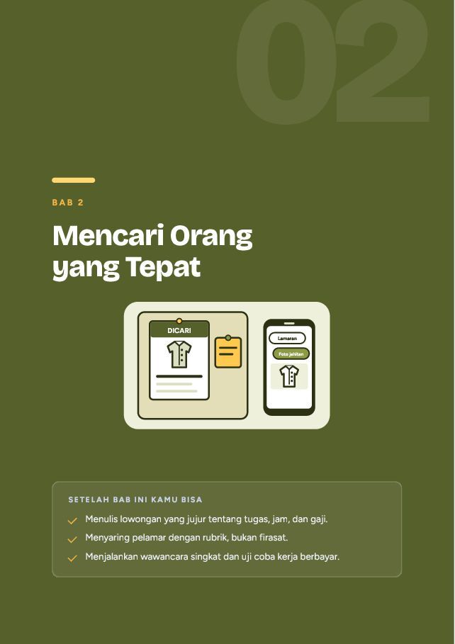 Contoh halaman Rekrut & Kelola Karyawan Pertama