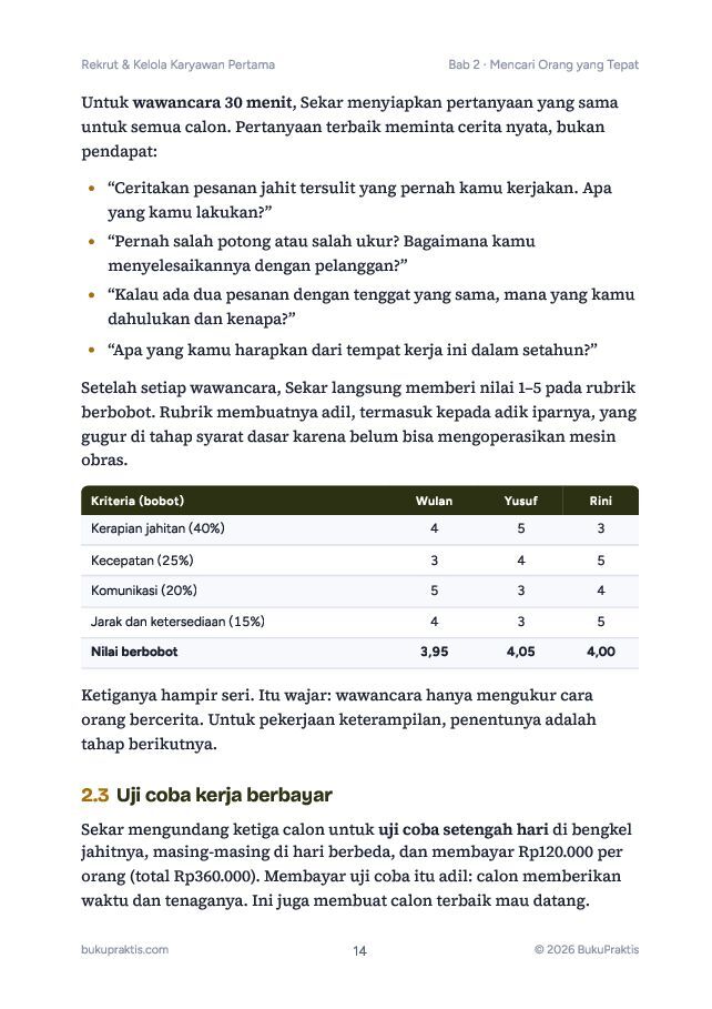 Contoh halaman Rekrut & Kelola Karyawan Pertama